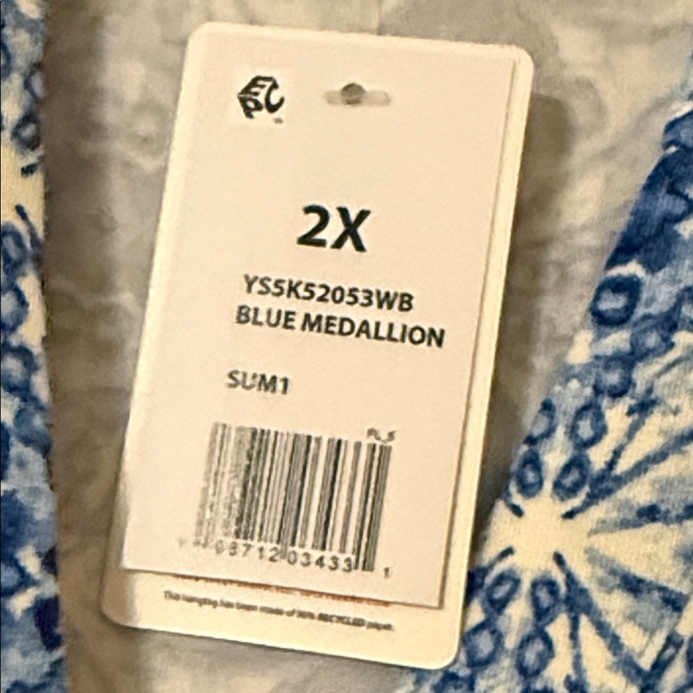 Lucky Brand Blue and White Patterned V-Neck Midi Dress - Picture 3 of 9